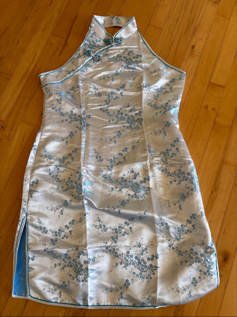 Classic Light Blue Floral Backless Cheongsam Dress size 42